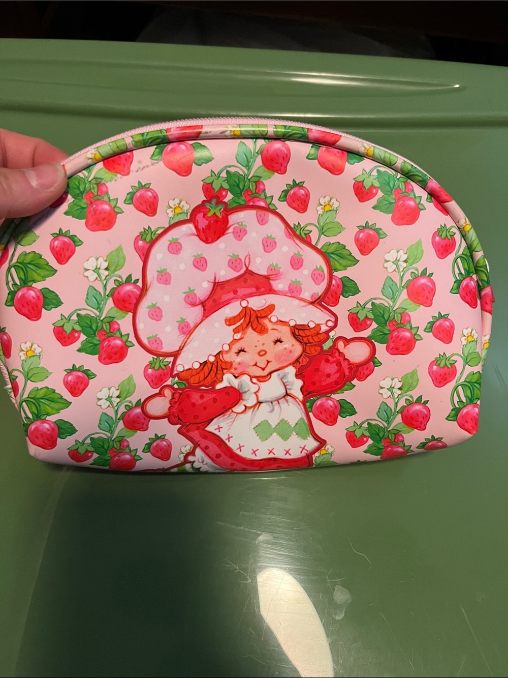 Strawberry-Themed Pink Cosmetic Pouch